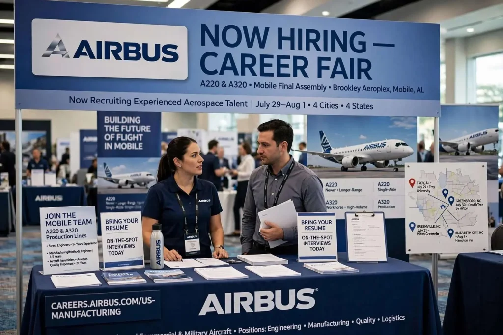 Illustration for the news story: Airbus Hosts Career Fairs to Staff Its Mobile Production Lines