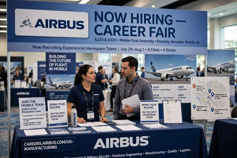 Illustration for the news story: Airbus Hosts Career Fairs to Staff Its Mobile Production Lines