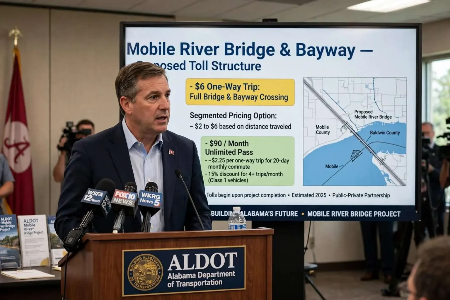 Illustration for the news story: ALDOT Chief Defends Mobile River Bridge Toll Plan as Pricing Details Emerge
