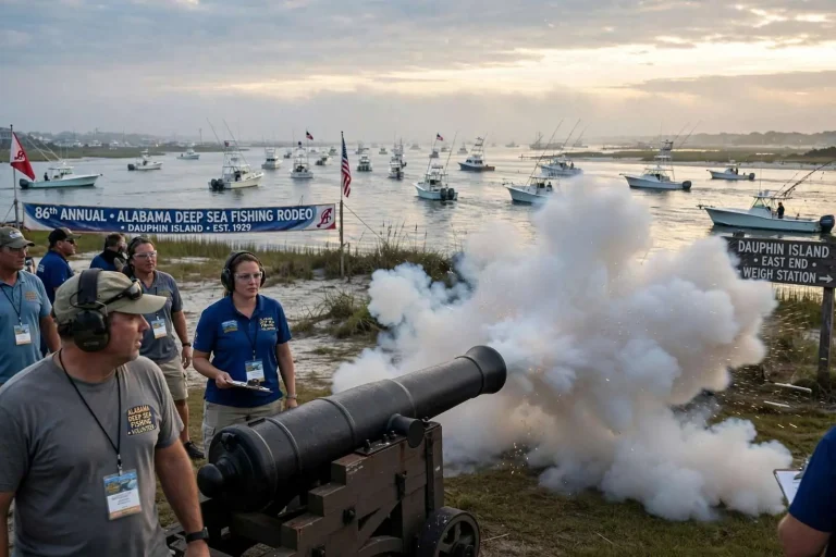 Illustration for the news story: Cannon Blast Opens 86th Alabama Deep Sea Fishing Rodeo on Dauphin Island