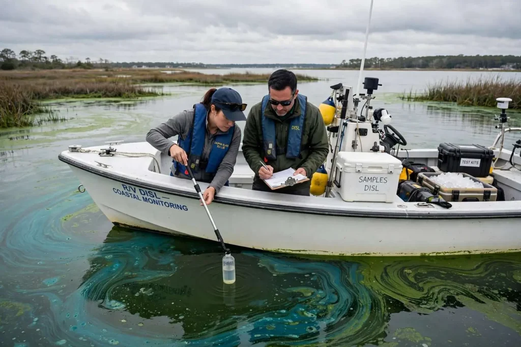 Illustration for the news story: Dauphin Island Sea Lab Monitors Algae Bloom as Mississippi Beaches Stay Closed