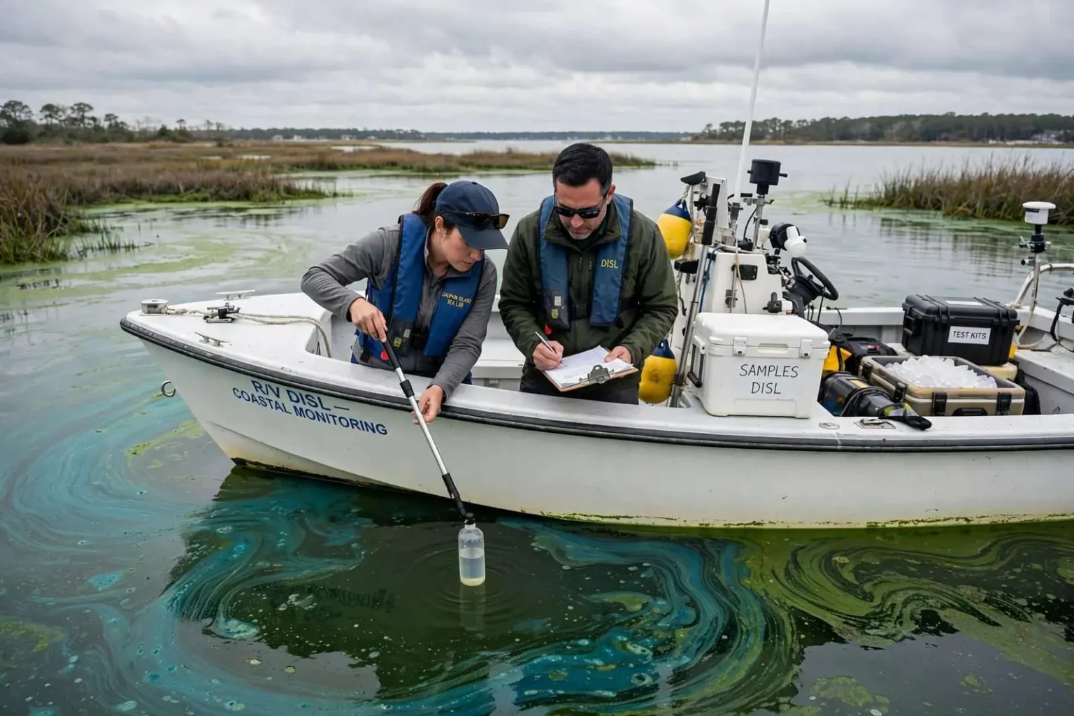 Illustration for the news story: Dauphin Island Sea Lab Monitors Algae Bloom as Mississippi Beaches Stay Closed