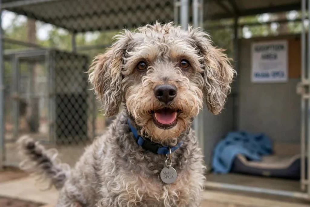 Illustration for the news story: Pet of the Week: Misty the Schoodle needs a haircut and a home