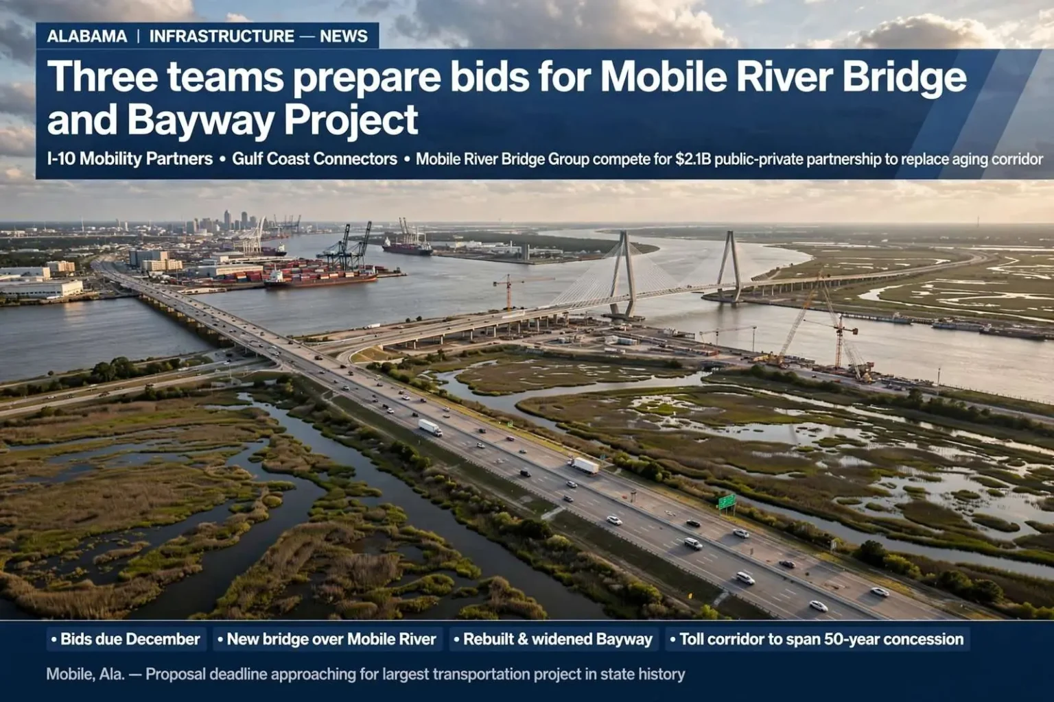 Illustration for the news story: Three teams prepare bids for Mobile River Bridge and Bayway Project
