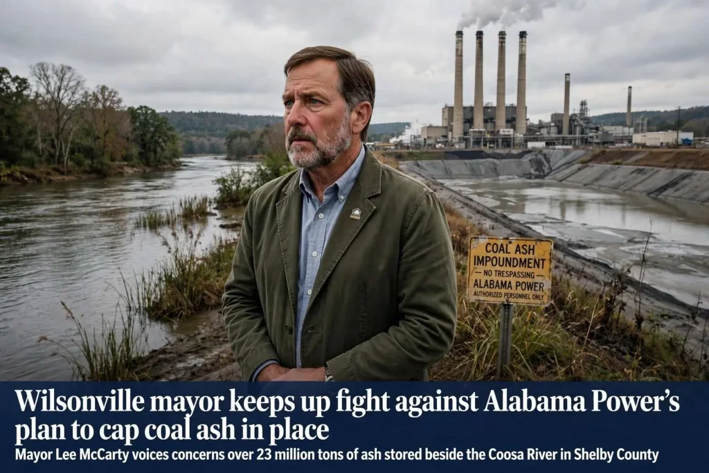 Illustration for the news story: Wilsonville mayor keeps up fight against Alabama Power’s plan to cap coal ash in place