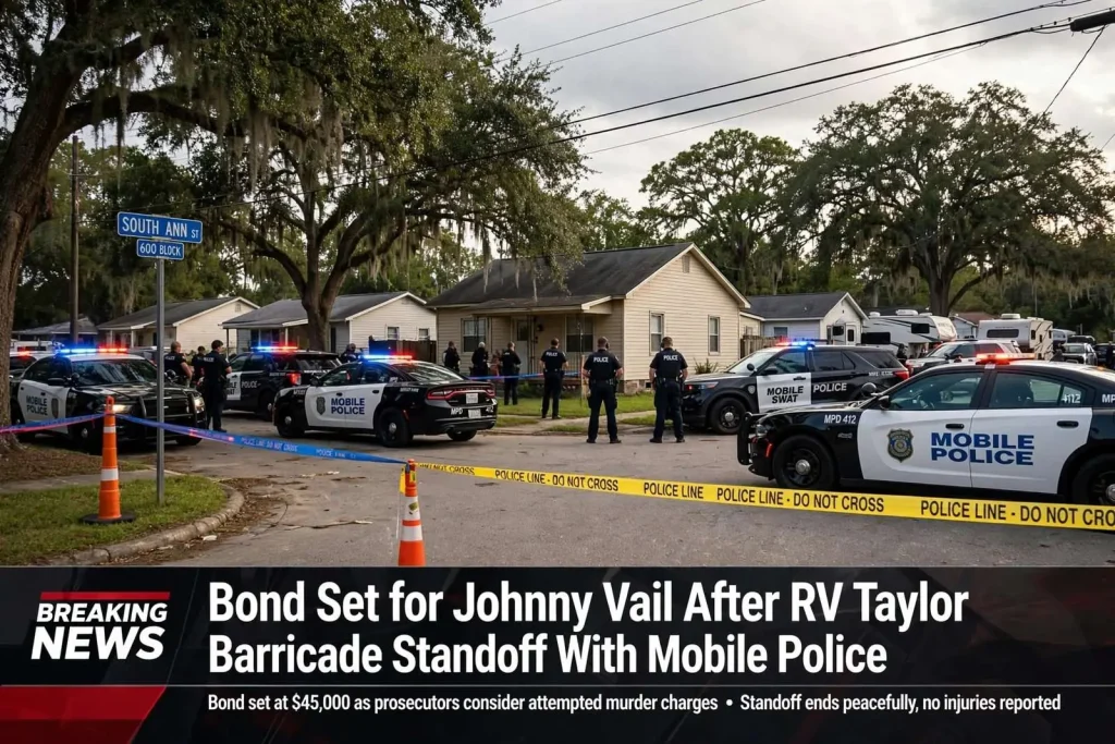 Illustration for the news story: Bond Set for Johnny Vail After RV Taylor Barricade Standoff With Mobile Police