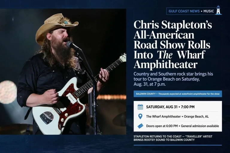 Illustration for the news story: Chris Stapleton’s All-American Road Show Rolls Into The Wharf Amphitheater