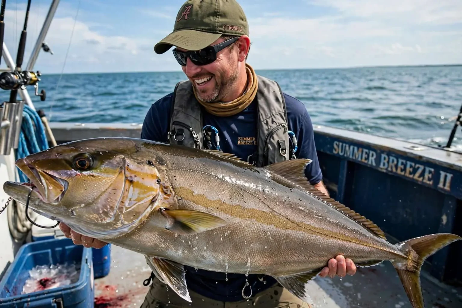 Illustration for the news story: Citronelle Angler Smashes 38-Year-Old Alabama Amberjack Record With 132-Pound Catch