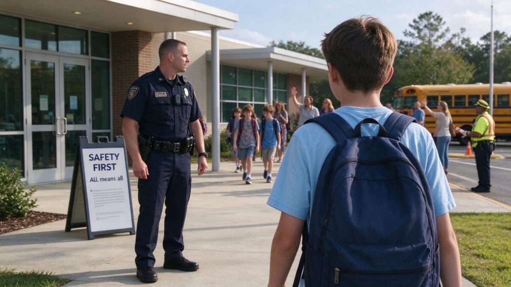 Illustration for the news story: Escambia County students return to school with new safety measures in place