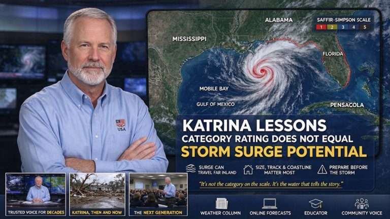 Illustration for the news story: Mobile Meteorologist Alan Sealls Looks Back at Katrina as Hurricane Season Heats Up