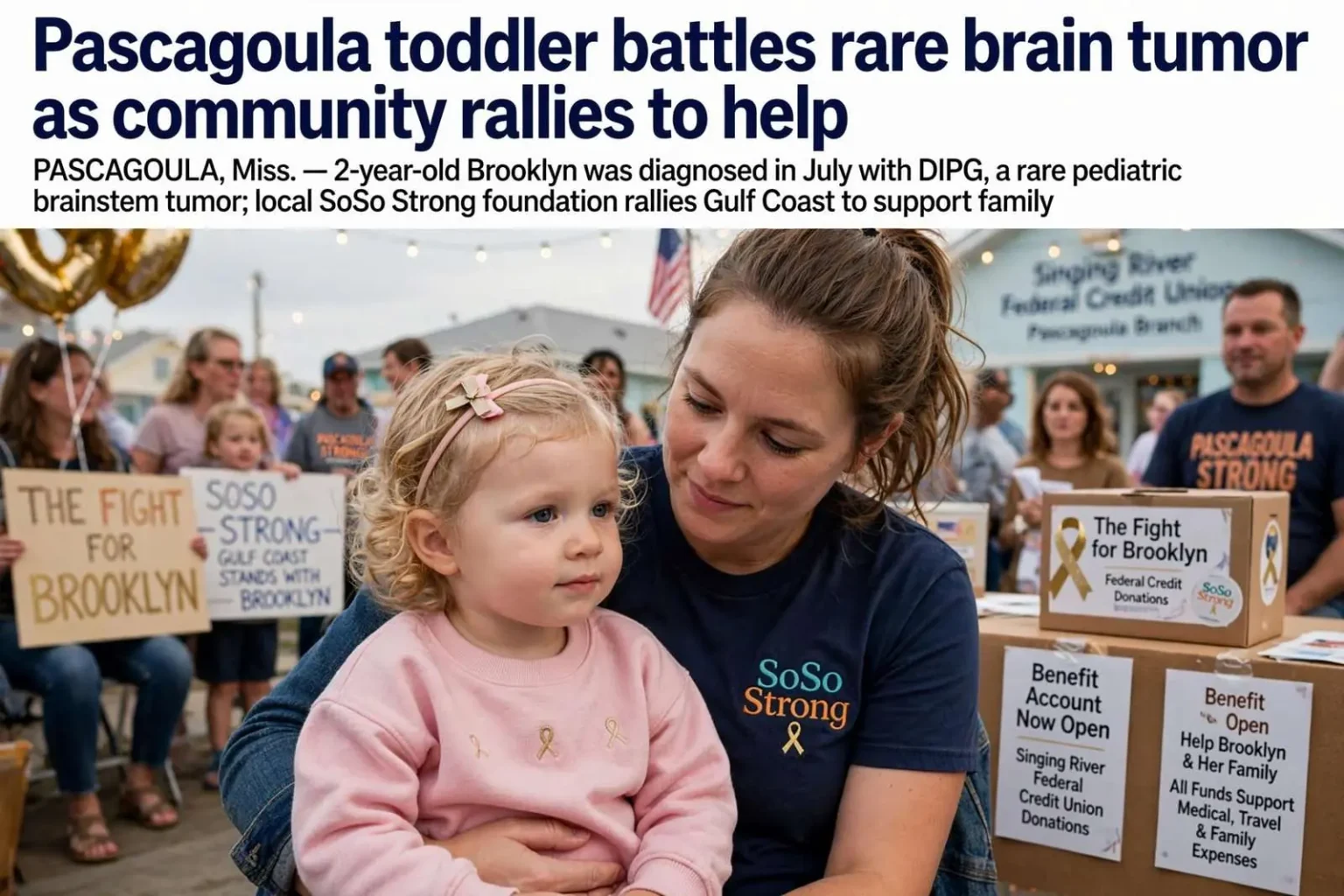 Illustration for the news story: Pascagoula toddler battles rare brain tumor as community rallies to help