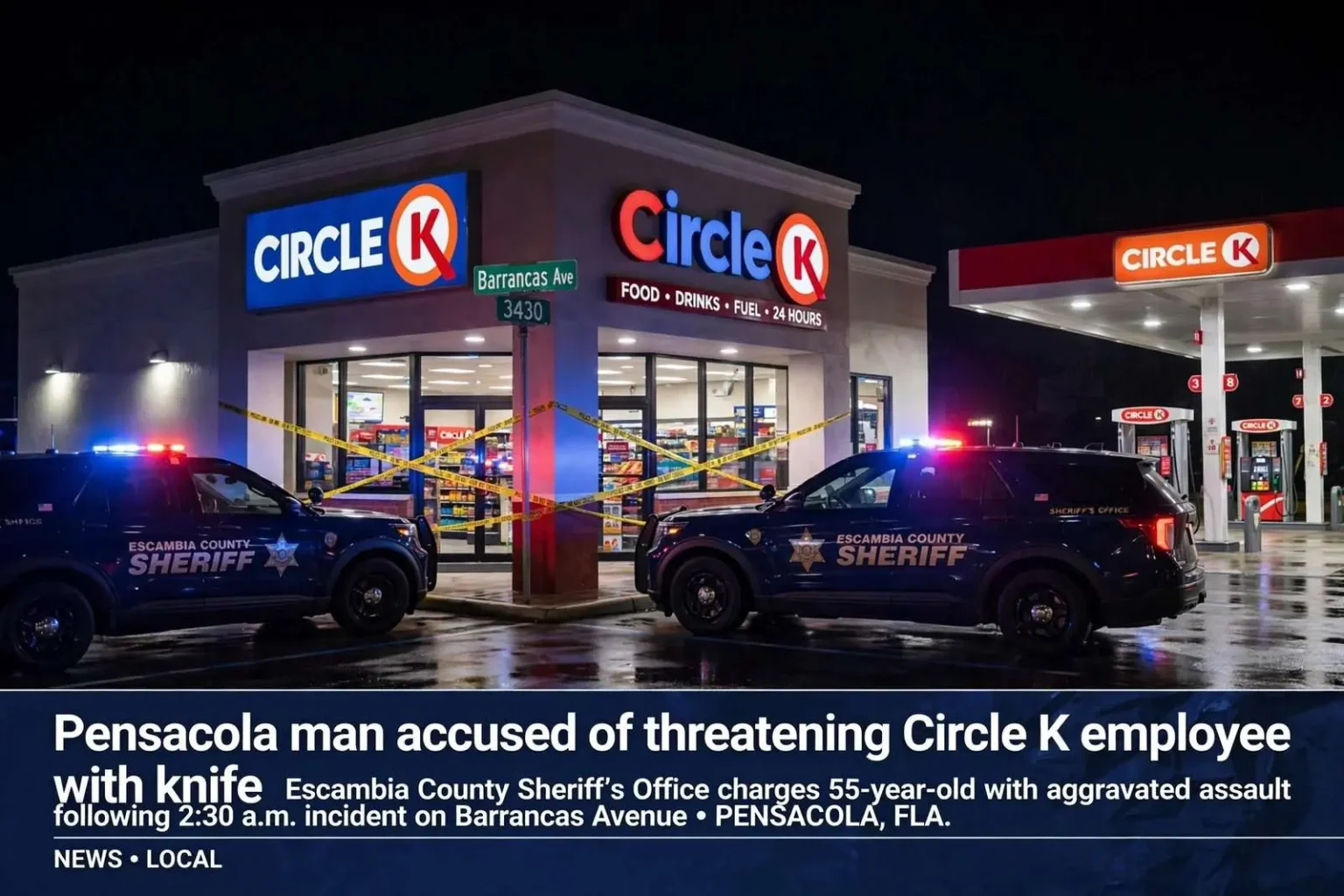 Illustration for the news story: Pensacola man accused of threatening Circle K employee with knife