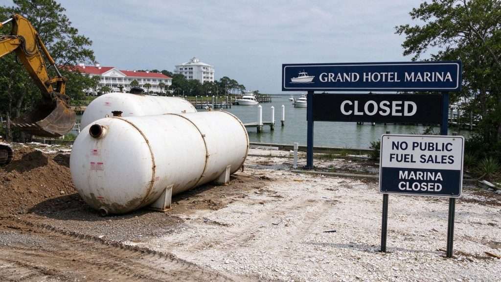 Illustration for the news story: RSA Removes Fuel Tanks at Grand Hotel Marina Amid Point Clear Condominium Zoning Dispute