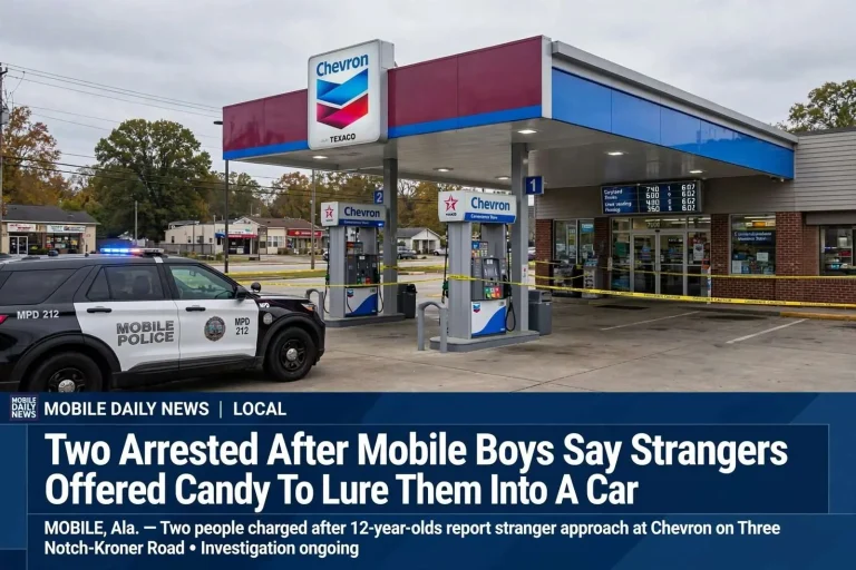 Illustration for the news story: Two Arrested After Mobile Boys Say Strangers Offered Candy To Lure Them Into A Car