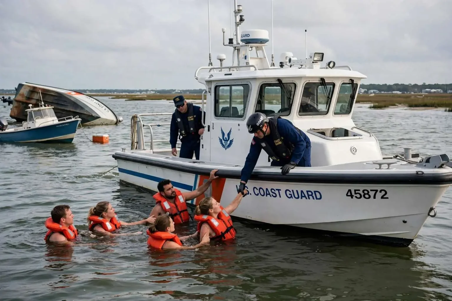 Illustration for the news story: Coast Guard Rescues Five After Vessel Capsizes in Mississippi Sound Off Gulfport