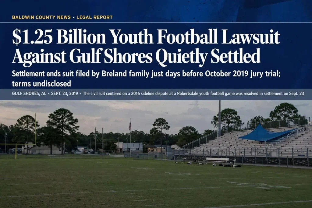 Illustration for the news story: $1.25 Billion Youth Football Lawsuit Against Gulf Shores Quietly Settled