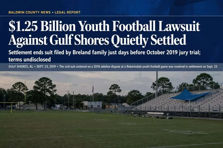 Illustration for the news story: $1.25 Billion Youth Football Lawsuit Against Gulf Shores Quietly Settled