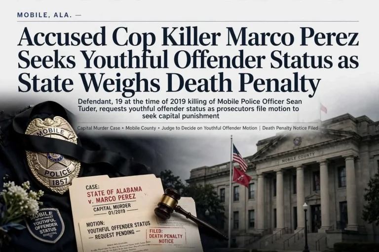 Illustration for the news story: Accused Cop Killer Marco Perez Seeks Youthful Offender Status as State Weighs Death Penalty