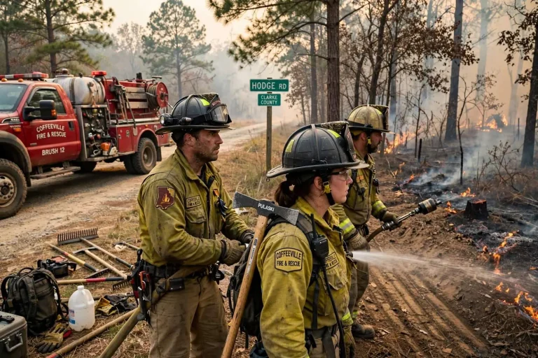 Illustration for the news story: Crews contain roughly 40-acre woods fire in Coffeeville