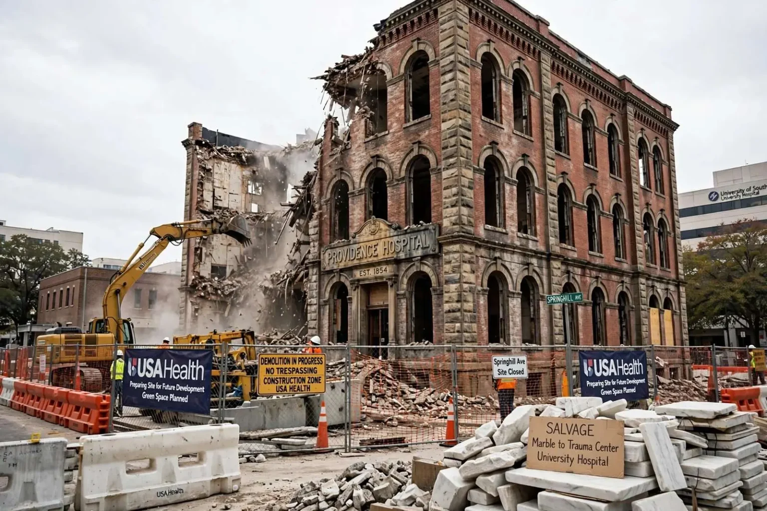 Illustration for the news story: Demolition Begins on Historic Old Providence Hospital Building in Mobile