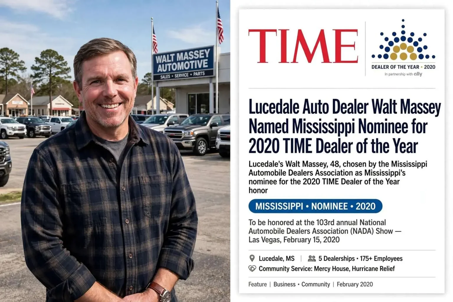 Illustration for the news story: Lucedale Auto Dealer Walt Massey Named Mississippi Nominee for TIME Dealer of the Year