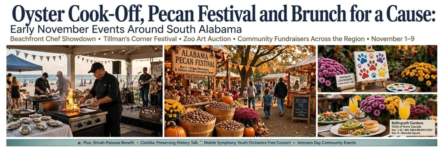 Illustration for the news story: Oyster Cook-Off, Pecan Festival and Brunch for a Cause: Early November Events Around South Alabama
