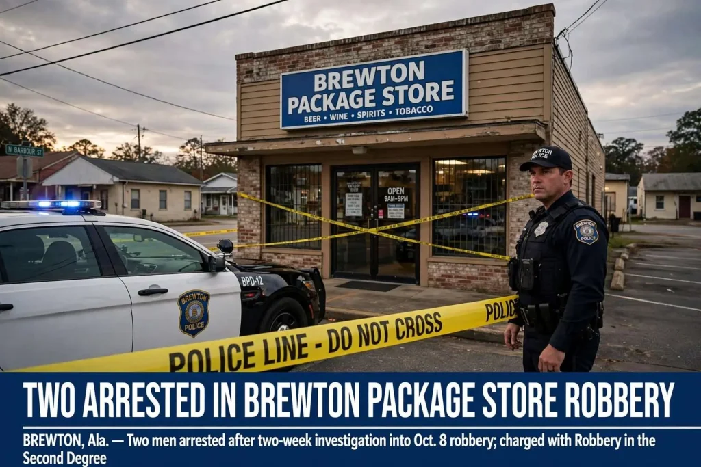 Illustration for the news story: Two arrested in Brewton package store robbery