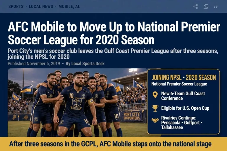 Illustration for the news story: AFC Mobile to Move Up to National Premier Soccer League for 2020 Season