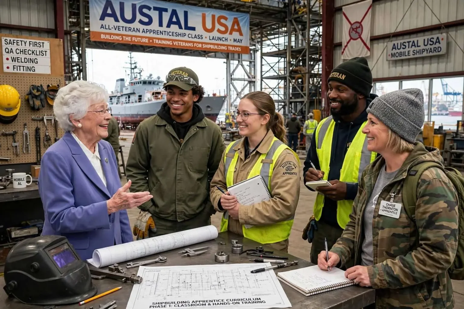 Illustration for the news story: Austal USA Launches All-Veteran Apprenticeship Class, With Gov. Ivey on Hand in Mobile