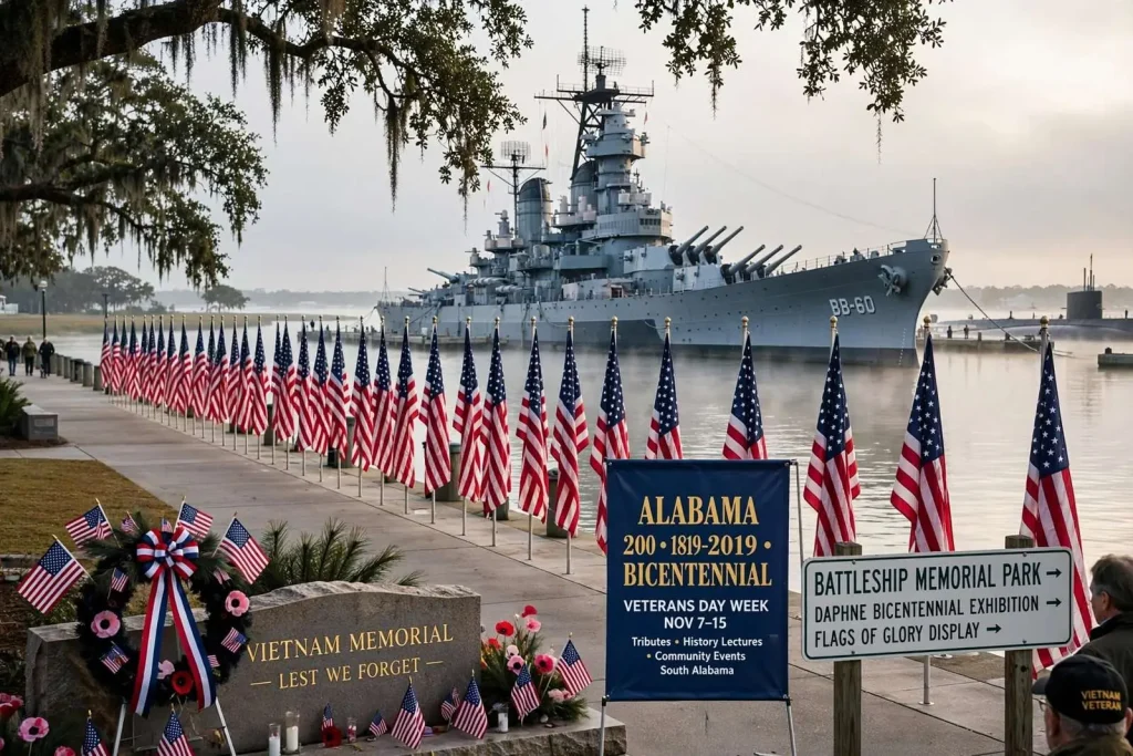 Illustration for the news story: Bicentennial Meets Veterans Day: A Week of Tributes, History Lectures and Holiday Kickoffs in South Alabama