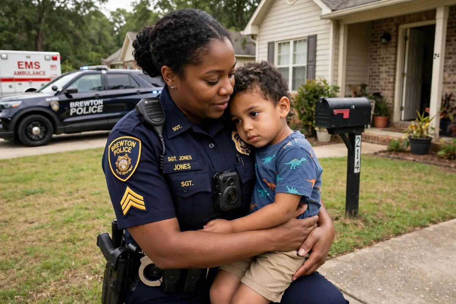 Illustration for the news story: Brewton police officer credited with saving choking child