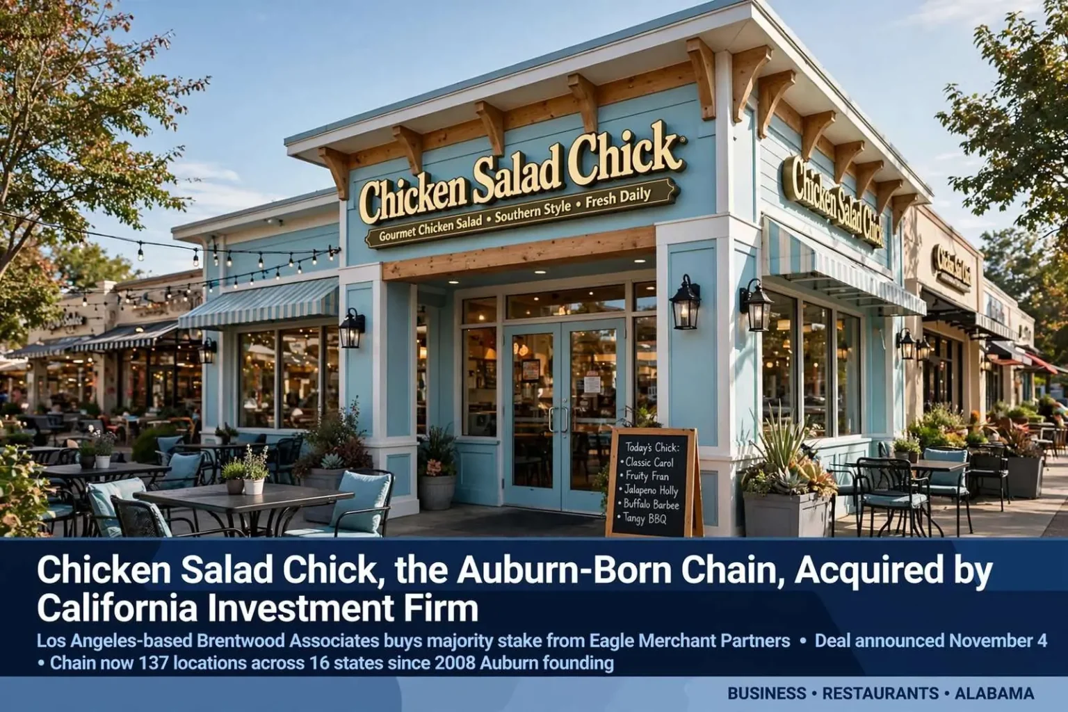 Illustration for the news story: Chicken Salad Chick, the Auburn-Born Chain, Acquired by California Investment Firm