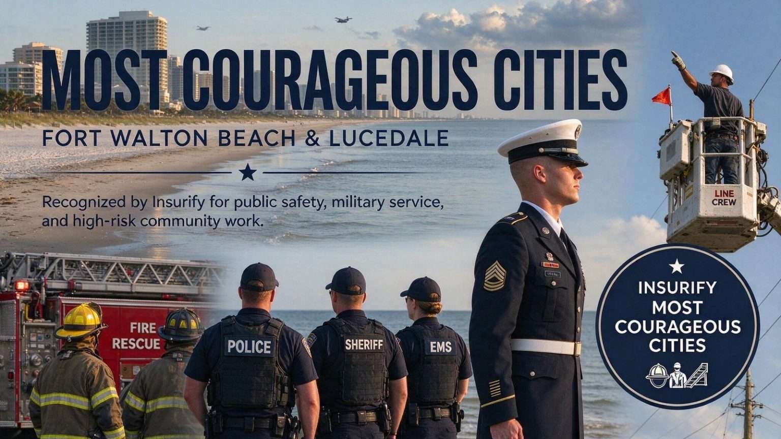 Illustration for the news story: Fort Walton Beach and Lucedale named ‘Most Courageous Cities’ by Insurify
