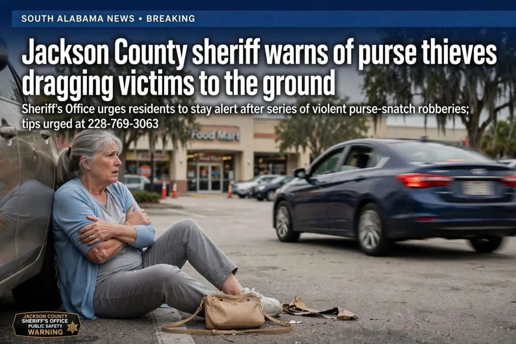 Illustration for the news story: Jackson County sheriff warns of purse thieves dragging victims to the ground