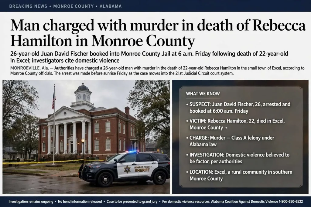 Illustration for the news story: Man charged with murder in death of Rebecca Hamilton in Monroe County