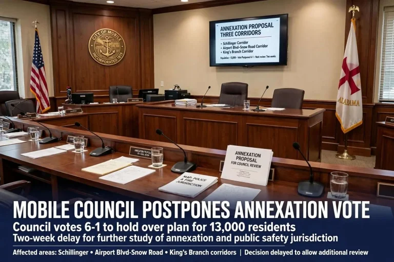 Illustration for the news story: Mobile Council Postpones Annexation Vote Covering 13,000 Residents