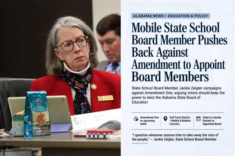 Illustration for the news story: Mobile State School Board Member Pushes Back Against Amendment to Appoint Board Members