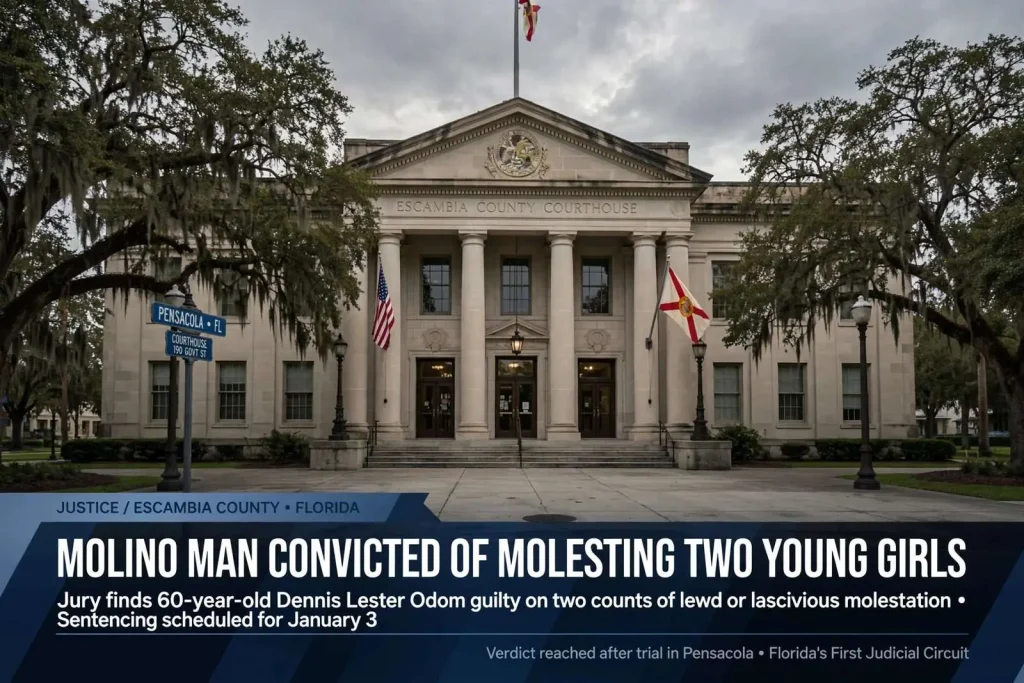 Illustration for the news story: Molino Man Convicted of Molesting Two Young Girls
