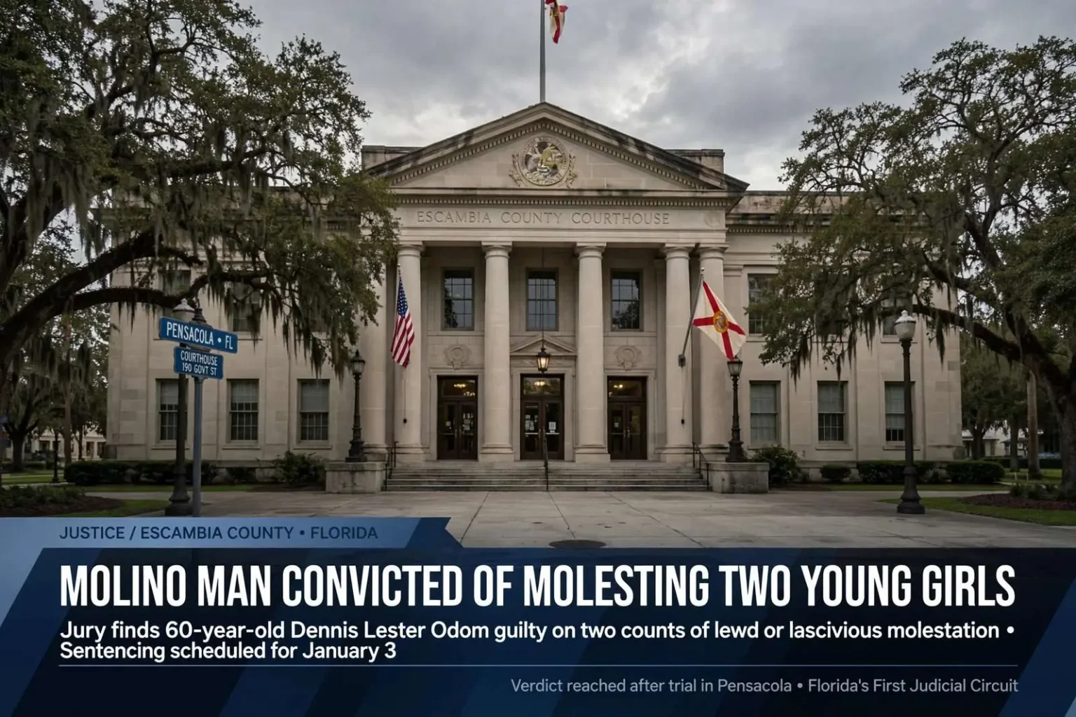 Illustration for the news story: Molino Man Convicted of Molesting Two Young Girls