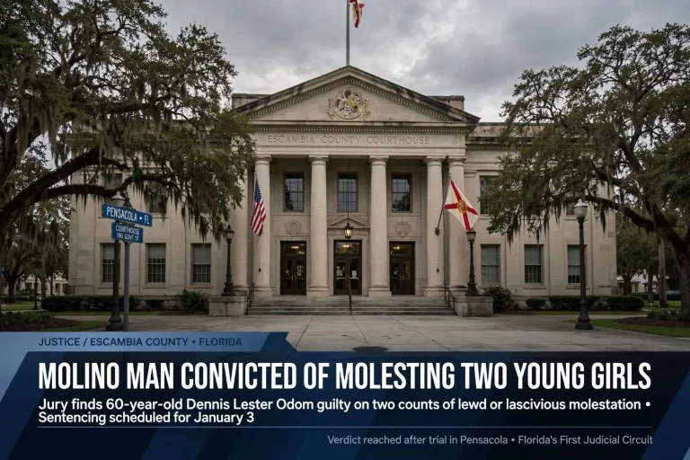 Illustration for the news story: Molino Man Convicted of Molesting Two Young Girls