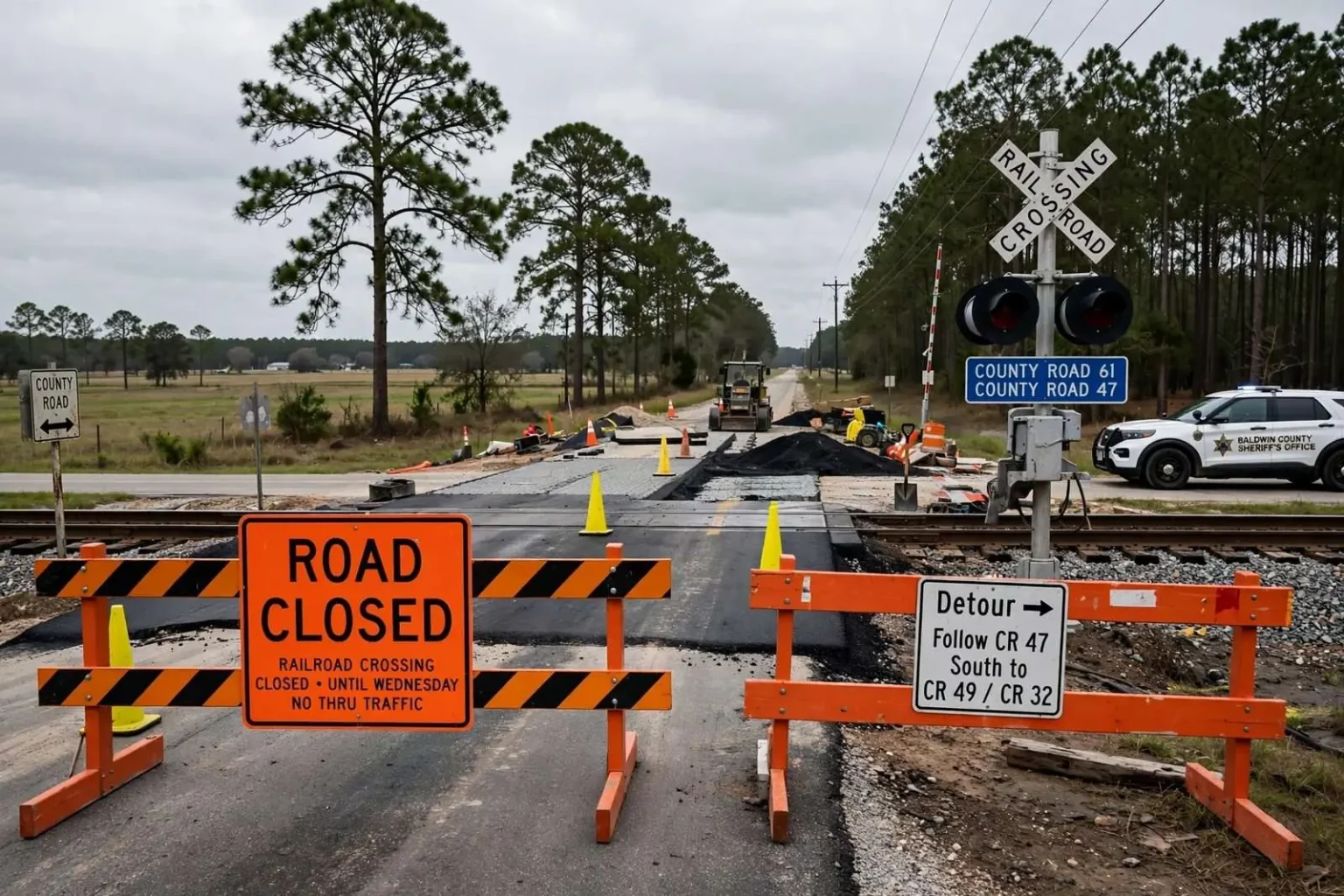 Illustration for the news story: Railroad crossing in Perdido closed until Wednesday
