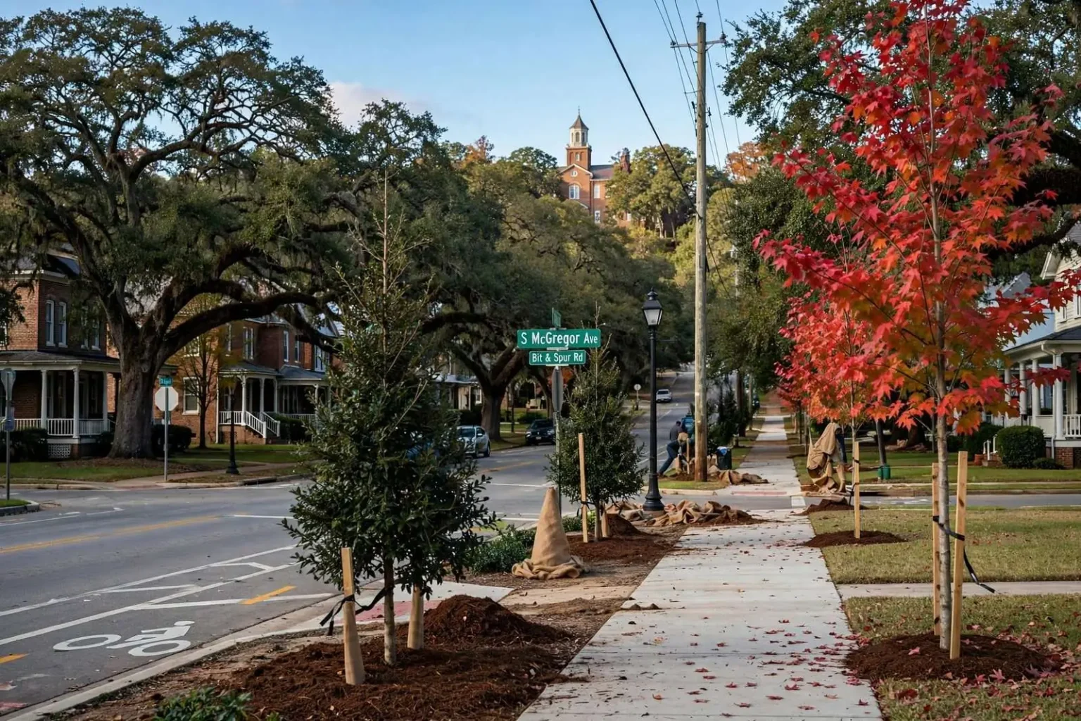 Illustration for the news story: Red maples and live oaks now line part of McGregor Avenue in Mobile