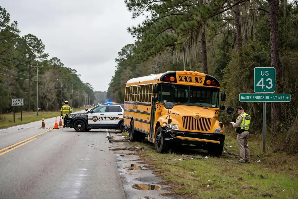 Illustration for the news story: School bus involved in accident on Highway 43 in Clarke County