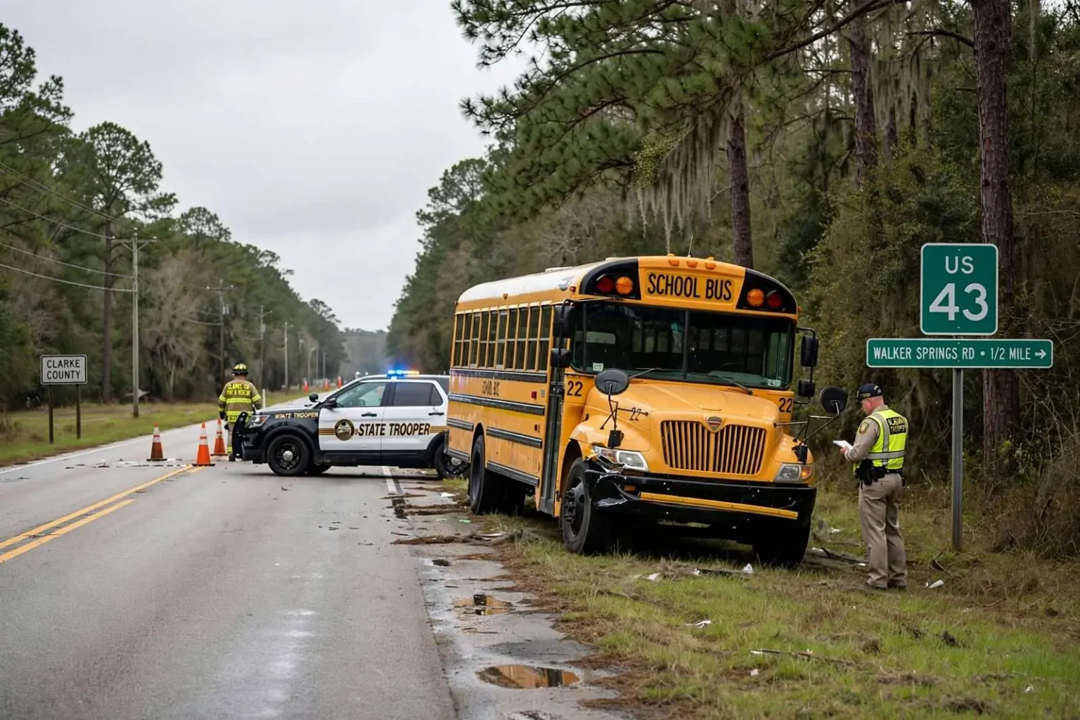 Illustration for the news story: School bus involved in accident on Highway 43 in Clarke County