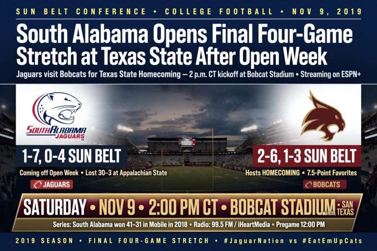 Illustration for the news story: South Alabama Opens Final Four-Game Stretch at Texas State After Open Week