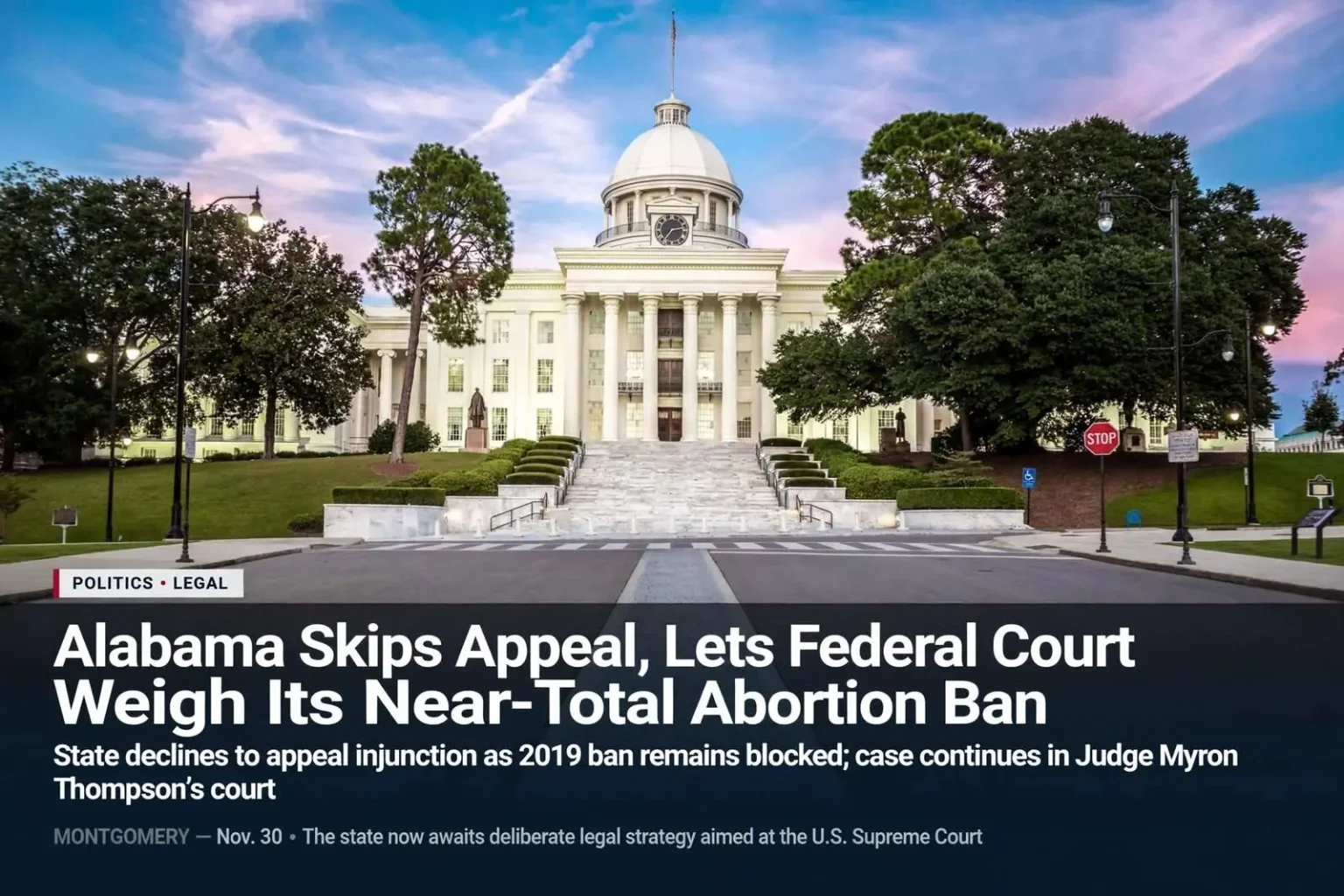 Illustration for the news story: Alabama Skips Appeal, Lets Federal Court Weigh Its Near-Total Abortion Ban