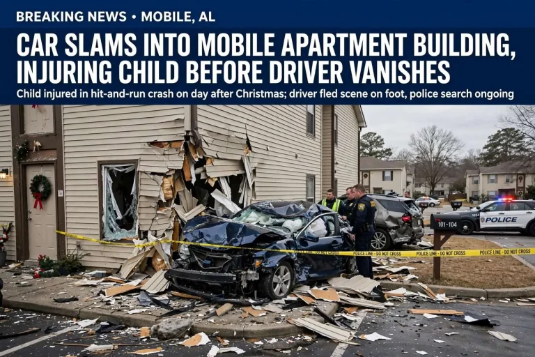 Illustration for the news story: Car Slams Into Mobile Apartment Building, Injuring Child Before Driver Vanishes