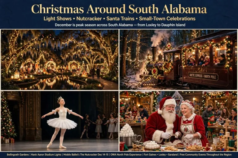 Illustration for the news story: Christmas Around South Alabama: Light Shows, Nutcracker, Santa Trains and Small-Town Celebrations