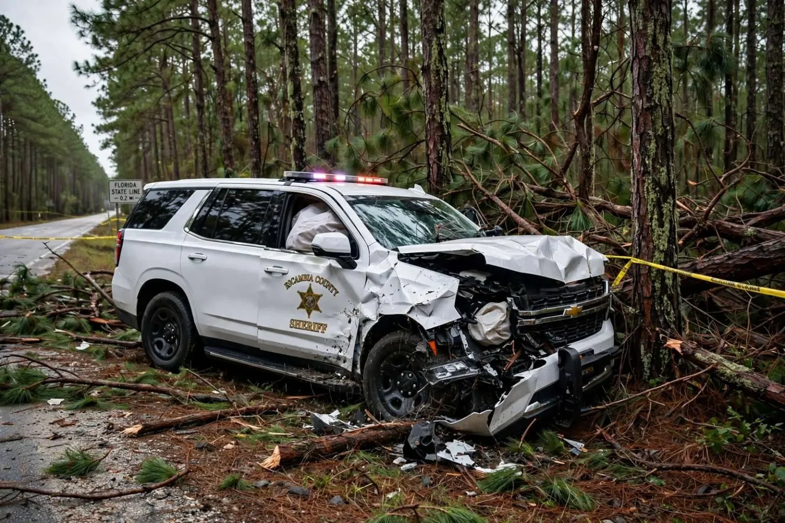 Illustration for the news story: Escambia County Deputy Hurt in Crash During Pursuit That Crossed Into Florida