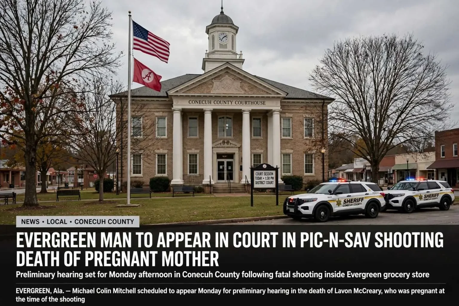 Illustration for the news story: Evergreen man to appear in court in Pic-N-Sav shooting death of pregnant mother